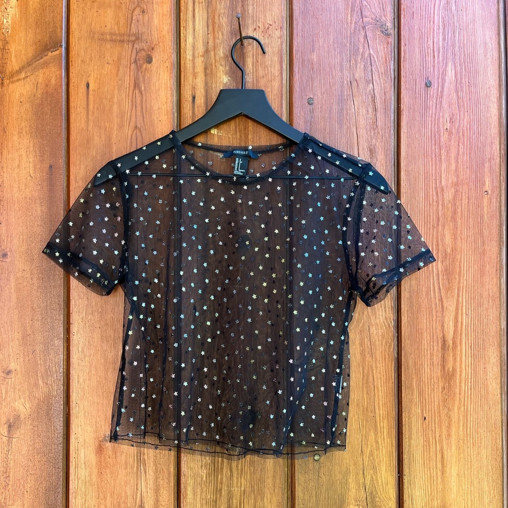 Forever 21| Black Sheer Shirt with Multicolored Stars